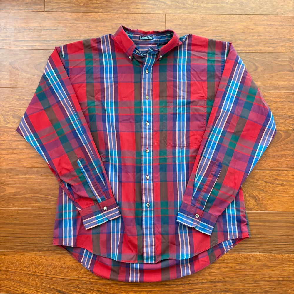 Gant Mens Foxhunt Plaid Button Down Shirt Size L Red Blue Green Long Sleeve Lg